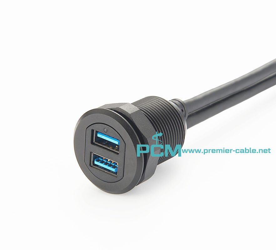 Dual USB 3.0 Male to Female Extension Cable Flush Mount  